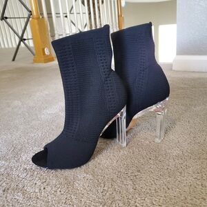 Peep-Toe Booties w Clear Heel